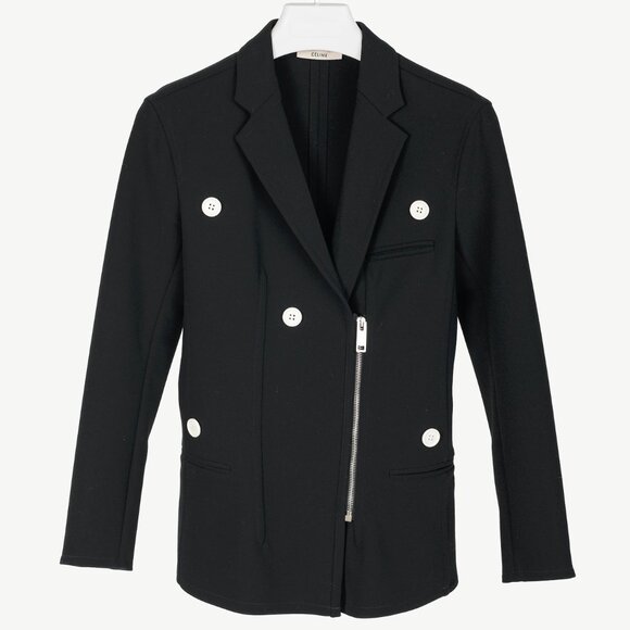 Celine SS/16 Runway Black Wool Crepe White-Button Zip Blazer - Picture 2 of 11